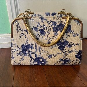 Floral Patterned Handbag with Gold Accents